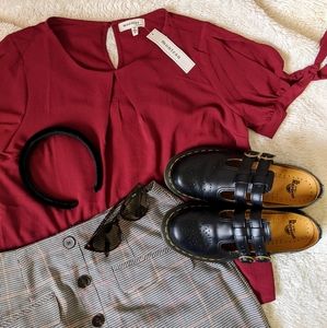 Monteau Maroon Tie Sleeve Top
